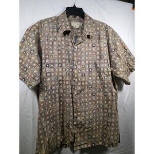 Tori Richard Honolulu Mens Large Brown Short Sleeve Button Up Cotton Casual L